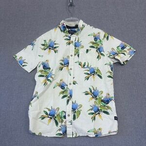 Roark Revival Mens Small Floral Button Up Shirt Cotton Linen Tropical Cream S